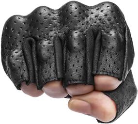 img 2 attached to 🧤 Top-rated Men’s Summer Fingerless Leather Motorcycle Gloves with Knuckle Armor - G11-Black, Size L