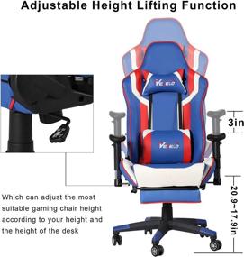 img 1 attached to 🎮 VECELO Blue Gaming Chair - Seat Height Adjustable Swivel Recliner with Ergonomic Headrest, Retractable Footrest, Lumbar Pillow - Esports Edition