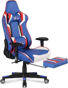 img 4 attached to 🎮 VECELO Blue Gaming Chair - Seat Height Adjustable Swivel Recliner with Ergonomic Headrest, Retractable Footrest, Lumbar Pillow - Esports Edition