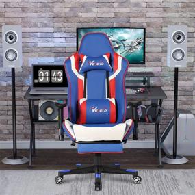 img 3 attached to 🎮 VECELO Blue Gaming Chair - Seat Height Adjustable Swivel Recliner with Ergonomic Headrest, Retractable Footrest, Lumbar Pillow - Esports Edition