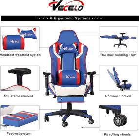 img 2 attached to 🎮 VECELO Blue Gaming Chair - Seat Height Adjustable Swivel Recliner with Ergonomic Headrest, Retractable Footrest, Lumbar Pillow - Esports Edition