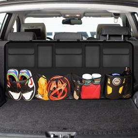 img 4 attached to Оптимизированный органайзер багажника для автомобиля со 9 просторными сумками для хранения, задняя вешалка для хранения для аккуратного и эффективного хранения багажника автомобиля