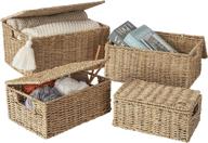 🧺 artera wicker storage basket set: 3 woven seagrass baskets for organizing - with lid and handle, large rectangular natural nesting storage bins for bedroom, bathroom, laundry room - set of 4 логотип