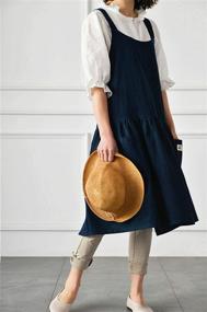img 3 attached to Vintage Women's Cross Back Cotton/Linen Blend Apron Dress with Two Pockets for Gardening and Everyday Use