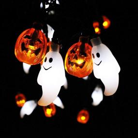 img 4 attached to 🎃 JOYIN Ghost and Pumpkin LED String Lights - 19.7 Ft Long, 30 LEDs, Battery Powered Halloween Decoration Lights in Warm/Cool Orange/White Colors