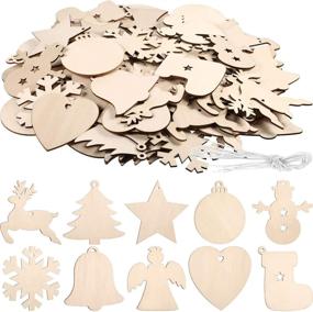 img 4 attached to 🎄 Tatuo 120 Pieces Unfinished Wooden Ornaments: Christmas Wood Ornaments Hanging Embellishments Crafts for DIY - 10 Shapes. Perfect for Christmas Hanging Decoration!