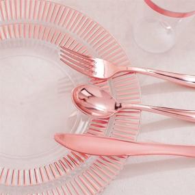 img 2 attached to 🍽️ YouBet 20Guest Clear Plastic Dinnerware Set with Rose Gold-Rose Gold Plastic Cutlery, Cups - 20 Dinner Plates, 20 Salad Plates, 40 Forks, 20 Knives, 20 Spoons, 20 Plastic Cups