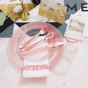 img 1 attached to 🍽️ YouBet 20Guest Clear Plastic Dinnerware Set with Rose Gold-Rose Gold Plastic Cutlery, Cups - 20 Dinner Plates, 20 Salad Plates, 40 Forks, 20 Knives, 20 Spoons, 20 Plastic Cups