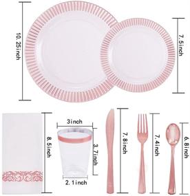 img 3 attached to 🍽️ YouBet 20Guest Clear Plastic Dinnerware Set with Rose Gold-Rose Gold Plastic Cutlery, Cups - 20 Dinner Plates, 20 Salad Plates, 40 Forks, 20 Knives, 20 Spoons, 20 Plastic Cups