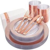 🍽️ youbet 20guest clear plastic dinnerware set with rose gold-rose gold plastic cutlery, cups - 20 dinner plates, 20 salad plates, 40 forks, 20 knives, 20 spoons, 20 plastic cups logo