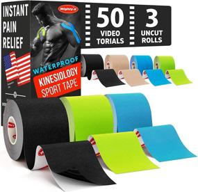 img 4 attached to 🩹 Waterproof Kinesiology Tape: Immediate Pain Relief (3 Uncut Rolls) - 16.4ft Runners Tape with Strong Adhesion + 50 Video Guides - Latex Free - K Tape Roll