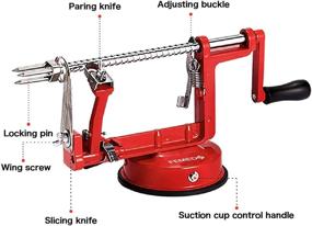 img 2 attached to Effortlessly Peel, Slice, and Core Apples, Pears, and Potatoes with the Apple Peeler Slicer Corer – Stainless Steel Blades and Strong Suction (Red)