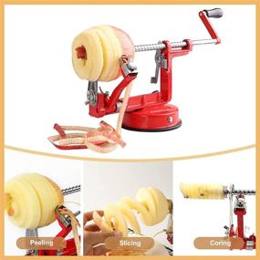 img 1 attached to Effortlessly Peel, Slice, and Core Apples, Pears, and Potatoes with the Apple Peeler Slicer Corer – Stainless Steel Blades and Strong Suction (Red)