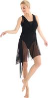 🩰 yizyif lyrical women adult dance dress: elegant mesh neck leotard with flowy long slit skirt логотип