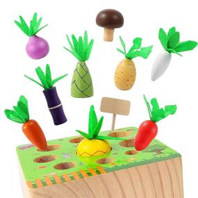 img 2 attached to 🍇 AFOUNDA Монтессори деревянная игрушка для малышей: яркая сортировка фигур овощей и фруктов для изучения в детском саду, развитие мелкой моторики