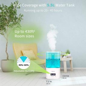 img 2 attached to 🌬️ MADETEC 5.5L Smart Cool Mist Humidifier for Bedroom Home - Remote Control, Top Fill, 4 Layers Filter, Adjustable Mist, Auto Shut-Off, LED Display