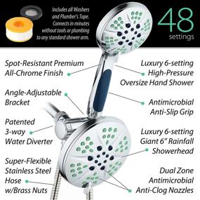 img 1 attached to 🚿 Deluxe Hotel Spa NOTILUS: Antimicrobial High-Pressure Luxury 3-in-1 Rain Shower Spa Combo with 2-Zone Antimicrobial Anti-Clog Nozzles - 6 Settings, 6'' Size, Anti-Slip Grip, Metal Fittings, Stainless Steel Hose, Chrome Finish