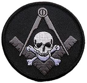 img 3 attached to ⚒️ Widow's Son Skull & Crossbones Square & Compass Patch - Masonic Emblem [Black, Grey & White][3'' Diameter]