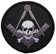 ⚒️ widow's son skull & crossbones square & compass patch - masonic emblem [black, grey & white][3'' diameter] logo