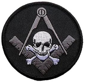 img 4 attached to ⚒️ Widow's Son Skull & Crossbones Square & Compass Patch - Masonic Emblem [Black, Grey & White][3'' Diameter]