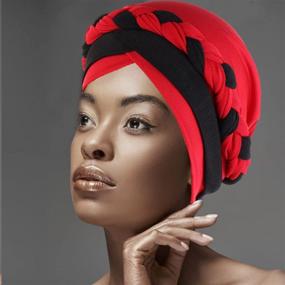 img 2 attached to 🧕 Woeoe Women African Turban India's Hat: Stylish and Comfortable Black Stretch Braid Head Wrap