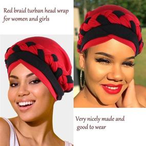 img 1 attached to 🧕 Woeoe Women African Turban India's Hat: Stylish and Comfortable Black Stretch Braid Head Wrap