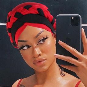 img 3 attached to 🧕 Woeoe Women African Turban India's Hat: Stylish and Comfortable Black Stretch Braid Head Wrap