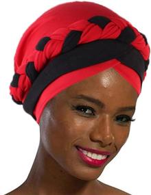 img 4 attached to 🧕 Woeoe Women African Turban India's Hat: Stylish and Comfortable Black Stretch Braid Head Wrap