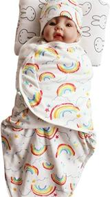 img 1 attached to Rainbow Baby Swaddle Wrap Newborn Cotton Blanket - Complete Sleeping Sack Set with Sleeping Bag, Crib Wrap, Hat, Gloves, and Burp Cloth