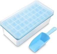 ice cube tray set: silicone tray with lid, bin, and accessories - perfect ice molds for freezer - convenient ice container, scoop, and cover - blue logo