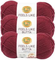 🧶 (3 pack) lion brand yarn 215-138 feels like butta yarn in cranberry color logo