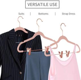 img 1 attached to Pack of 20 Premium Velvet Pants Hangers with Clips - Slim Skirt Hangers, Non-Slip 👖 Felt Outfit Dress Hangers in Blush Pink, Copper/Rose Gold Hooks - Space Saving Shirt Clothes Hangers