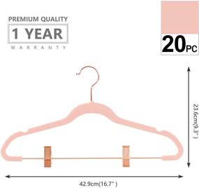 img 3 attached to Pack of 20 Premium Velvet Pants Hangers with Clips - Slim Skirt Hangers, Non-Slip 👖 Felt Outfit Dress Hangers in Blush Pink, Copper/Rose Gold Hooks - Space Saving Shirt Clothes Hangers