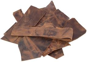 img 4 attached to Premium Bourbon Brown Leather Scraps with Scars for Arts & Crafts: 8 in. Plus Long, Assorted Widths (12 oz Pack) by Hide & Drink