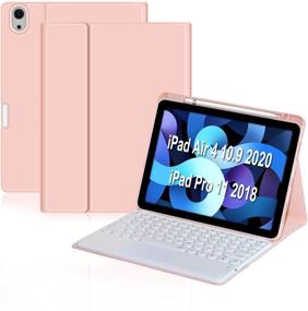 img 4 attached to 💖 YMXuan Keyboard Case with Touchpad for iPad Air 4 10.9 2020/iPad Pro 11 (1st Gen) 2018, Smart Silicone Cover, Detachable Wireless Keyboard, Built-in Pencil Holder - Rose Gold