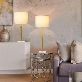 img 1 attached to ⚖️ Set of 2 Modern Table Lamps, Adjustable Height (22" and 30") Pull Chain Switch, Marble Base, White Linen Shade, Golden Pole, Nightstand Lamp for Living Room, Bedroom, Office, Bedside Table