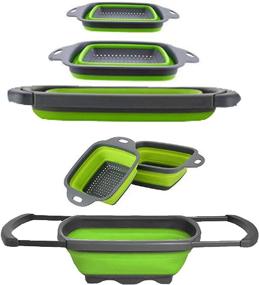 img 4 attached to 🥗 Convenient Collapsible Over the Sink Silicone Colander Set - Expandable Handles, 3-piece (Green)