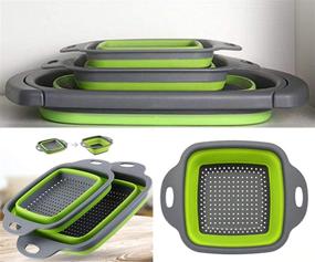 img 1 attached to 🥗 Convenient Collapsible Over the Sink Silicone Colander Set - Expandable Handles, 3-piece (Green)