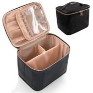 👜 travel makeup organizer bag, large capacity cosmetic bag with divider and handle for women - black logo