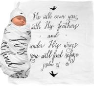 👶 organic cotton muslin swaddle & bonus baby hat set - under his wings - psalm 91 scripture quote - ideal shower & baptism gift logo