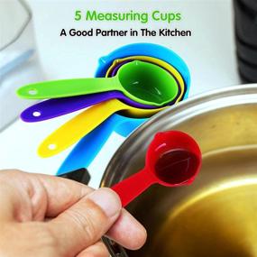 img 1 attached to 🥄 Gtmkina Plastic Measuring Cups and Spoons Set - 1000ML, 5 Measuring Cups, 5 Measuring Spoons - Stackable Measuring Set with Spout for Dry and Liquid Ingredients