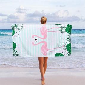 img 3 attached to 🏖️ Premium Flamingo Beach Towel - 31.5 x 58.3 inches - Pink and Green