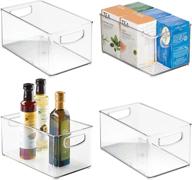 🍽️ 4 pack of clear mdesign plastic kitchen organizer bins with handles - ideal for pantry, cupboard, cabinet, fridge/freezer, shelves, and counter - perfect for organizing canned food, snacks, drinks, and sauces логотип