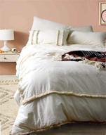 🛏️ boho queen size comforter duvet cover - flber ivory tufted bedding, 86in x 90in logo