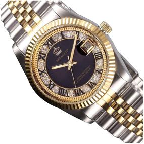 img 3 attached to 🕶️ Stylish Reginald Men's Women's Gold Stainless Steel Watch with Black Diamonds, Dila Quartz, and Date Wristwatch - 38MM (Black)