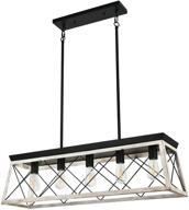 🏡 luupyia farmhouse rectangular chandelier rustic - 5-light kitchen island lighting for dining room, pool table and more - linear island light fixture - beige pendant lighting fixtures logo