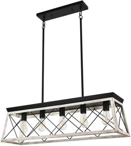 img 4 attached to 🏡 Luupyia Farmhouse Rectangular Chandelier Rustic - 5-Light Kitchen Island Lighting for Dining Room, Pool Table and more - Linear Island Light Fixture - Beige Pendant Lighting Fixtures