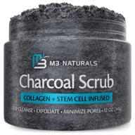 🚿 m3 naturals charcoal exfoliating body scrub polish with collagen & stem cell | gentle body & facial exfoliator scrub | bump eraser & booty scrub | best shower exfoliant for men & women | 12 oz logo