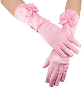 img 4 attached to Длинные атласные перчатки для девочек с пальчиками-бантами для праздничных мероприятий от Greenmoe - Улучшенная SEO