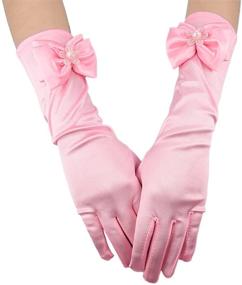 img 3 attached to Длинные атласные перчатки для девочек с пальчиками-бантами для праздничных мероприятий от Greenmoe - Улучшенная SEO